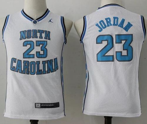 North Carolina #23 Michael Jordan White Stitched Youth NCAA Jersey - Click Image to Close